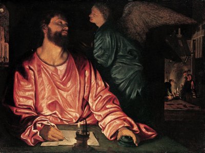 Św. Mateusz i Anioł, ok.1534 (olej na płótnie) autorstwa Giovanni Girolamo Savoldo