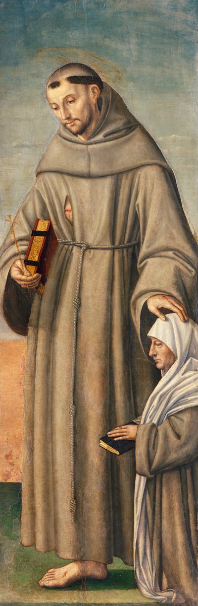 Franciszek i komisarz, zawias tryptyku przedstawiającego Narodzenie Pańskie ze świętymi Franciszkiem i Bartłomiejem oraz dwoma darczyńcami autorstwa Giovanni Girolamo Savoldo