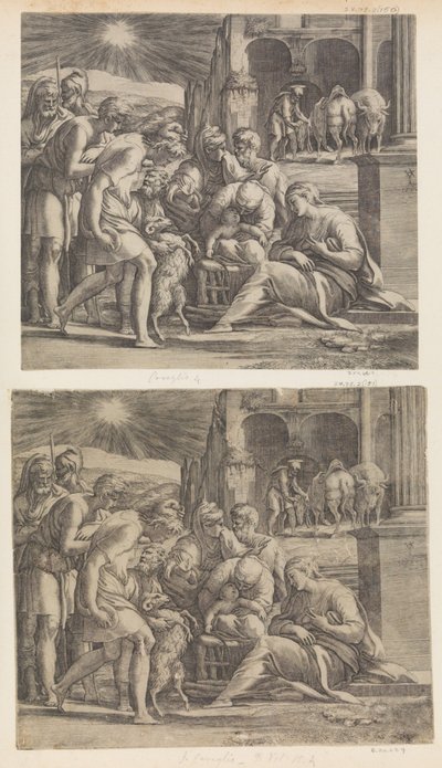 Adoracja pasterzy. autorstwa Giovanni Jacopo Caraglio