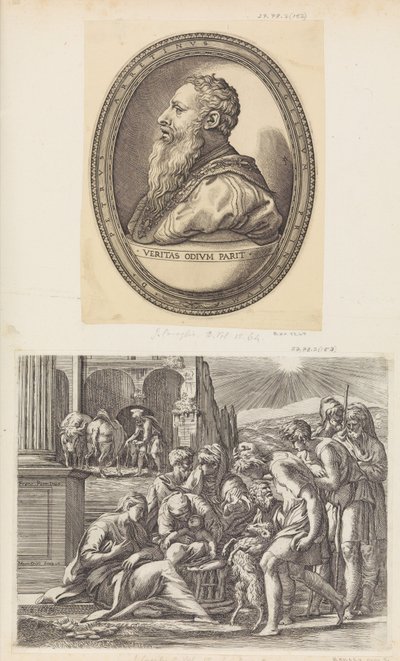 Adoracja pasterzy. autorstwa Giovanni Jacopo Caraglio