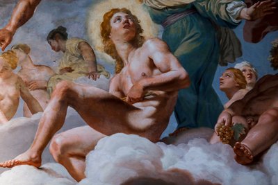 Apollo. Fragment „Rady Bogów” 1624-1625. fresk autorstwa Giovanni Lanfranco