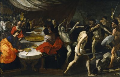 Gladiator walczy na bankiecie autorstwa Giovanni Lanfranco