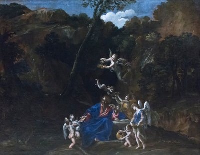 Jezus prowadzony przez aniołów autorstwa Giovanni Lanfranco