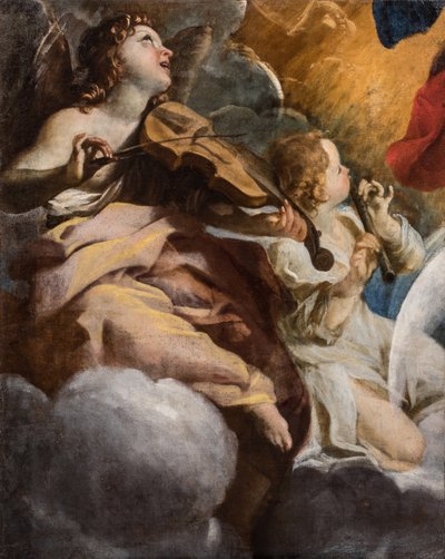 "" Les anges musiciens "" (Muzyczne anioły) Peinture de Giovanni Lanfranco (1582-1647) 1628-1630 Kościół Santa Maria della Concezione, Rzym autorstwa Giovanni Lanfranco