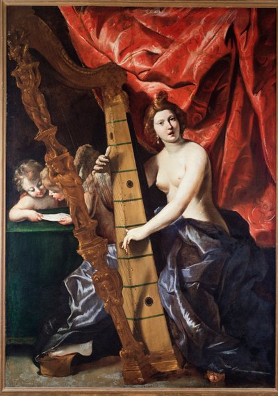 Muzyka kobieta grająca na harfie (Alegoria muzyki). (Obraz autorstwa Giovanni Lanfranco