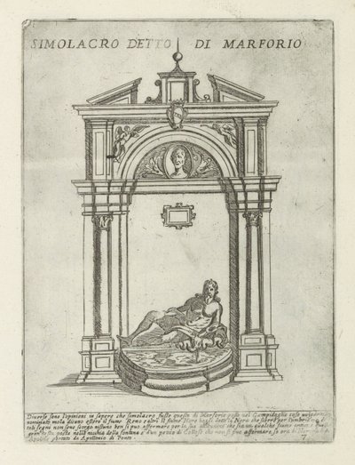 Fontanna z posągiem Marforio Simolacro detto di Marforio (tytuł na obiekcie) Nowoczesne i starożytne zabytki i budynki w Rzymie (tytuł serii) Ornamenti di fabriche antichi et moderni dell