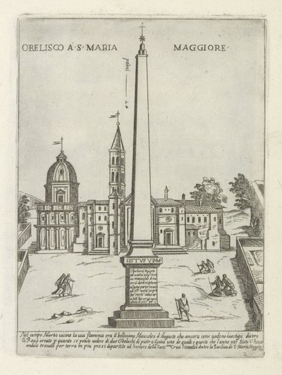 Obelisk voor de Santa Maria Maggiore Obelisk w S. Maria Maggiore (tytuł na obiekcie) Moderne en antieke monumenten en bouwwerken w Rzymie (tytuł serii) Ozdoby starożytnych i współczesnych budowli miasta Alma w Rzymie (tytuł serii) autorstwa Giovanni Maggi