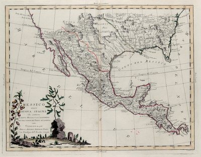 Meksyk lub Nowa Hiszpania zawierające Nowy Meksyk, Kalifornia z częścią sąsiednich krajów, z Tome IV Nowego Atlasu, wyryte przez G. Zulianiego, 1785 autorstwa Giovanni Marco Pitteri