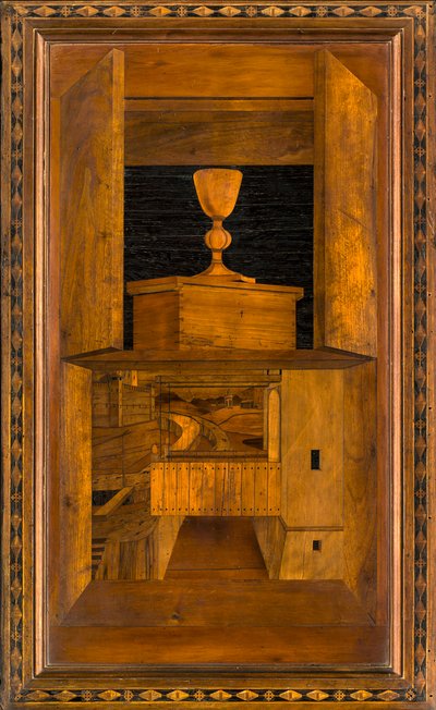 Chór kanoniczny Lignei, inkrustowany przez Giovanniego Marię Platinę 1484, Superior Stall autorstwa Giovanni Maria Platina