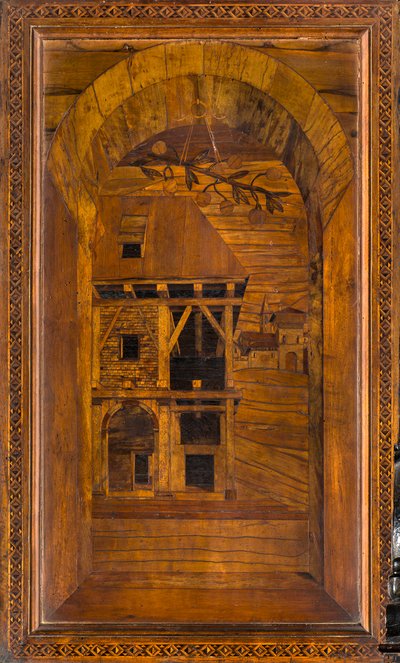 Chór kanoniczny Lignei, inkrustowany przez Giovanniego Marię Platinę 1484, Superior Stall autorstwa Giovanni Maria Platina