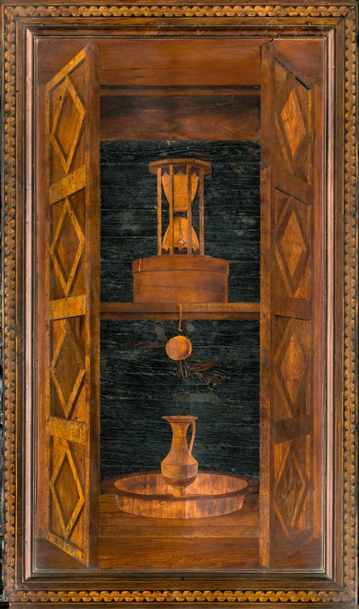 Chór kanoniczny Lignei, inkrustowany przez Giovanniego Marię Platinę 1484, Superior Stall autorstwa Giovanni Maria Platina