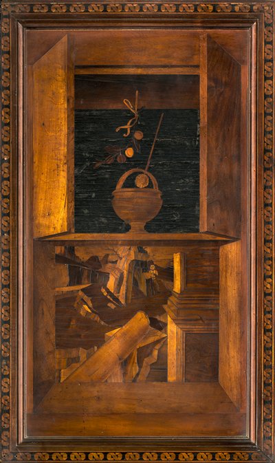 Chór kanoniczny Lignei, inkrustowany przez Giovanniego Marię Platinę 1484, Superior Stall autorstwa Giovanni Maria Platina