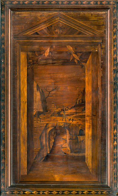Chór kanoniczny Lignei, inkrustowany przez Giovanniego Marię Platinę 1484, Superior Stall autorstwa Giovanni Maria Platina
