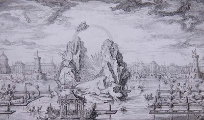 Fajerwerki z okazji narodzin delfina (syna Ludwika XV) grawerowane przez Jeana Dumonta (Le Romain) (1701-81) 1730 (akwaforta) autorstwa Giovanni Niccolo (after) Servandoni