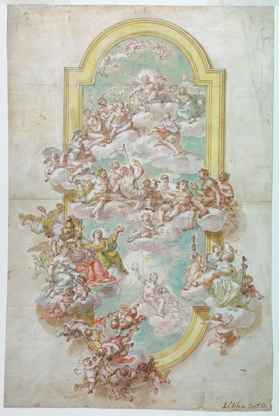Rysunek, sufit z Jowiszem, czerwiec, 1718-30 autorstwa Giovanni Odazzi