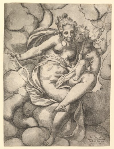 Wenus i Kupidyn w chmurach, 1568. autorstwa Giovanni Paolo Cimerlino