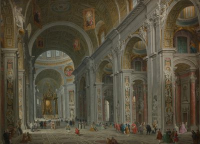 Wnętrze Bazyliki Świętego Piotra w Rzymie, po 1754 r. autorstwa Giovanni Paolo Panini