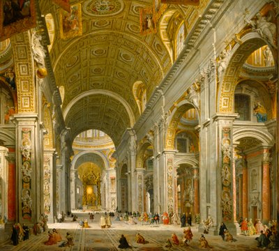 Wnętrze kościoła Świętego Piotra w Rzymie autorstwa Giovanni Paolo Panini