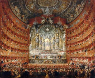 Muzyczna uczta wydana przez kardynała de La Rochefoucauld w Teatro Argentina w Rzymie w 1747 r. autorstwa Giovanni Paolo Pannini