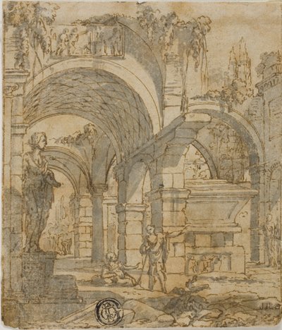 Rzymskie ruiny i dwie postacie autorstwa Giovanni Paolo Panini