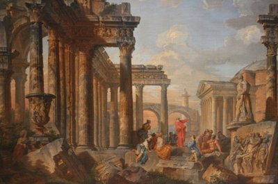Rzymskie ruiny z kaznodzieją autorstwa Giovanni Paolo Panini