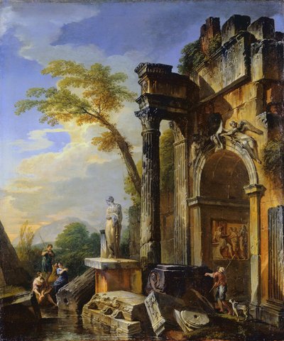Ruiny łuku triumfalnego w rzymskiej Kampanii autorstwa Giovanni Paolo Panini