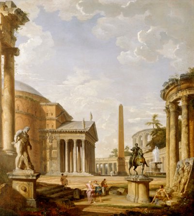 Capriccio rzymskich ruin z Panteonem (olej na płótnie) autorstwa Giovanni Paolo Pannini