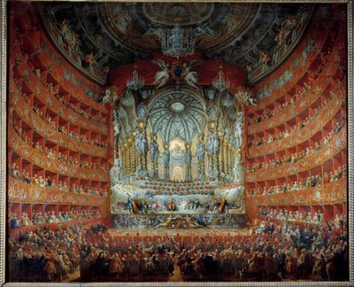 Koncert w teatrze Argentina w Rzymie 15 lipca 1747 z okazji zaślubin delfina Ludwika de France (1729-1765), syna Ludwika XV, z Marią Józefą z Saksonii. Obraz Giovanniego Paolo Panniniego (Panini) (1691-1765) autorstwa Giovanni Paolo Pannini