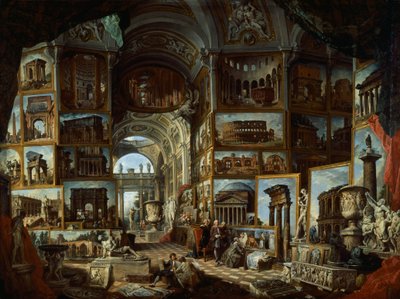 Wyimaginowana galeria widoków starożytnego Rzymu, ok. 1756, autorstwa Giovanniego Paolo Panniniego (1691-1765), olej na płótnie autorstwa Giovanni Paolo Pannini