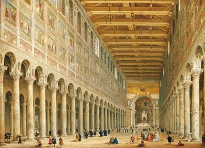Wnętrze San Paolo Fuori le Mura, patrząc w stronę ołtarza autorstwa Giovanni Paolo Pannini