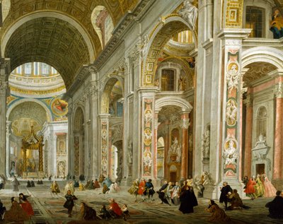 Wnętrze Bazyliki Świętego Piotra autorstwa Giovanni Paolo Pannini