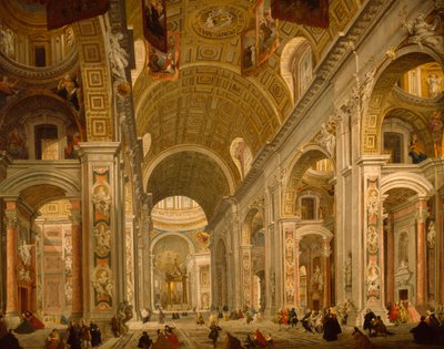 Wnętrze Bazyliki Świętego Piotra autorstwa Giovanni Paolo Pannini