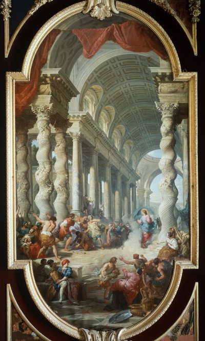 Jezus ukamienowany w świątyni, Giovanni Paolo Panini (1691-1765), obraz, Pałac La Granja, Segovia, Hiszpania. autorstwa Giovanni Paolo Pannini