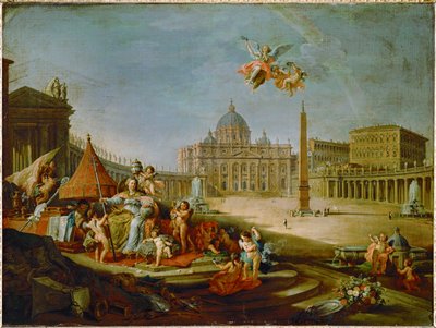Plac Świętego Piotra z alegorią triumfu papiestwa ... autorstwa Giovanni Paolo Pannini or Panini