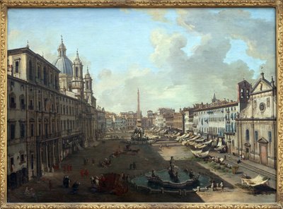 Piazza Navona (Piazza Navona) w Rzymie z fontanną Neptuna na pierwszym planie, Obraz olejny na płótnie Giovanniego Paolo Panniniego (Panini) (1691-1765). Fotografia, KIM Youngtae, Nantes, Musee des Beaux Art de Nantes. autorstwa Giovanni Paolo Pannini