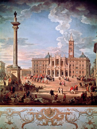 Piazza i kościół Santa Maria Maggiore autorstwa Giovanni Paolo Pannini
