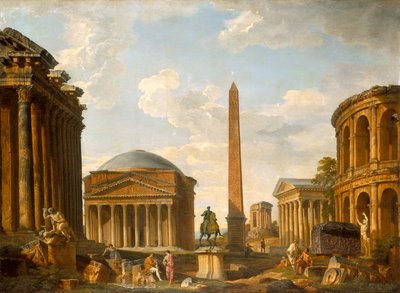 Roman Capriccio: Panteon i inne pomniki (olej na płótnie) autorstwa Giovanni Paolo Pannini