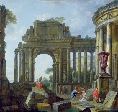 Ruiny rzymskie ze ślepym Belizariuszem (olej na płótnie) autorstwa Giovanni Paolo Pannini