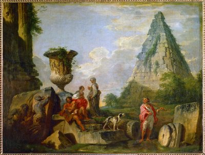 Starożytne ruiny z piramidą Gajusza Cestiusza ... autorstwa Giovanni Paolo Pannini or Panini