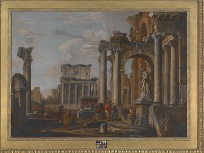 Ruiny ze świątynią Antonina i Faustyny (olej na płótnie) autorstwa Giovanni Paolo Pannini