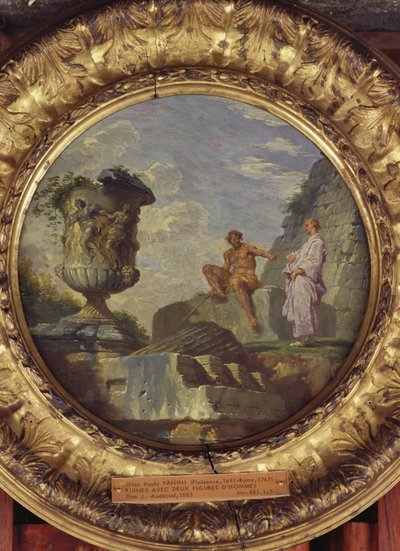 Ruiny z dwoma mężczyznami, ok. 1750-60 (olej na miedzi) autorstwa Giovanni Paolo Pannini