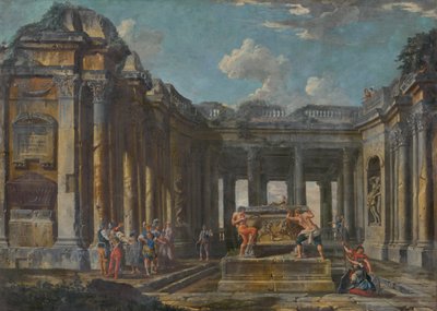 Scena w rzymskich ruinach, ok. 1740 autorstwa Giovanni Paolo Pannini