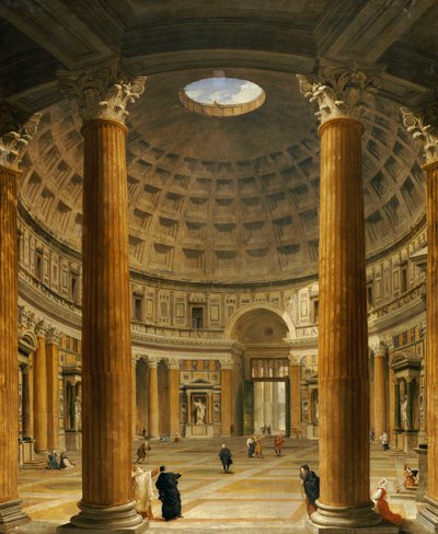 Wnętrze Panteonu, Rzym, patrząc na północ od głównego ołtarza do wejścia, 1732 autorstwa Giovanni Paolo Pannini