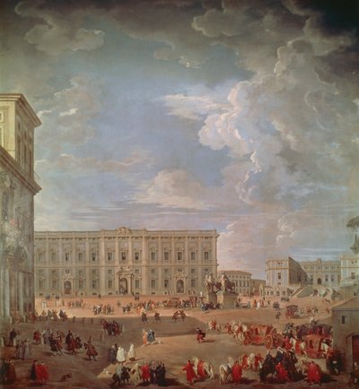 Widok na Kwirynale i Piazza di Monte Cavallo, Giovanni Paolo Pannini (1691-1765), olej na płótnie, 270x254 cm autorstwa Giovanni Paolo Pannini