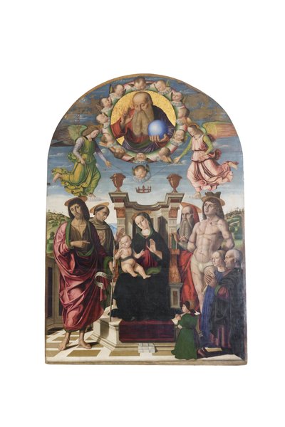 Madonna z Dzieciątkiem na tronie ze świętymi autorstwa Giovanni Santi