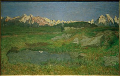 Alpejski krajobraz o zachodzie słońca autorstwa Giovanni Segantini