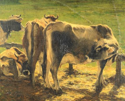Na słupie, Giovanni Segantini (1858-1899), olej na płótnie autorstwa Giovanni Segantini