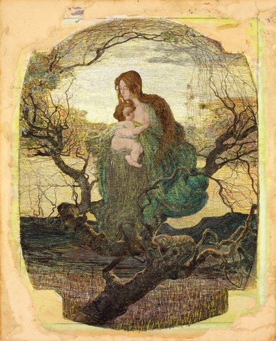 Anioł życia - Peinture de Giovanni Segantini (1858-1899) - 1894-1895 - Akwarela, gwasz, kolory złoty i biały na papierze - 59,5x47,9 - Muzeum Szepmuveszeti, Budapeszt autorstwa Giovanni Segantini