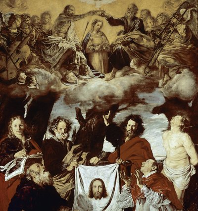 Koronacja Matki Boskiej, Welon Weroniki i Świętych (Detal) (olej na płótnie) autorstwa Giovanni Serodine