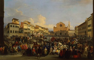 Piazza Santa Croce we Florencji podczas karnawału autorstwa Giovanni Signorini